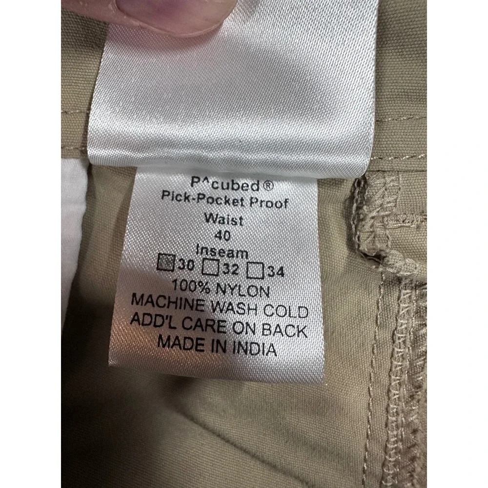 Clothing Arts P^cubed Pick-Pocket Proof Travel Pants Mens 40x30 Khaki Tan Nylon